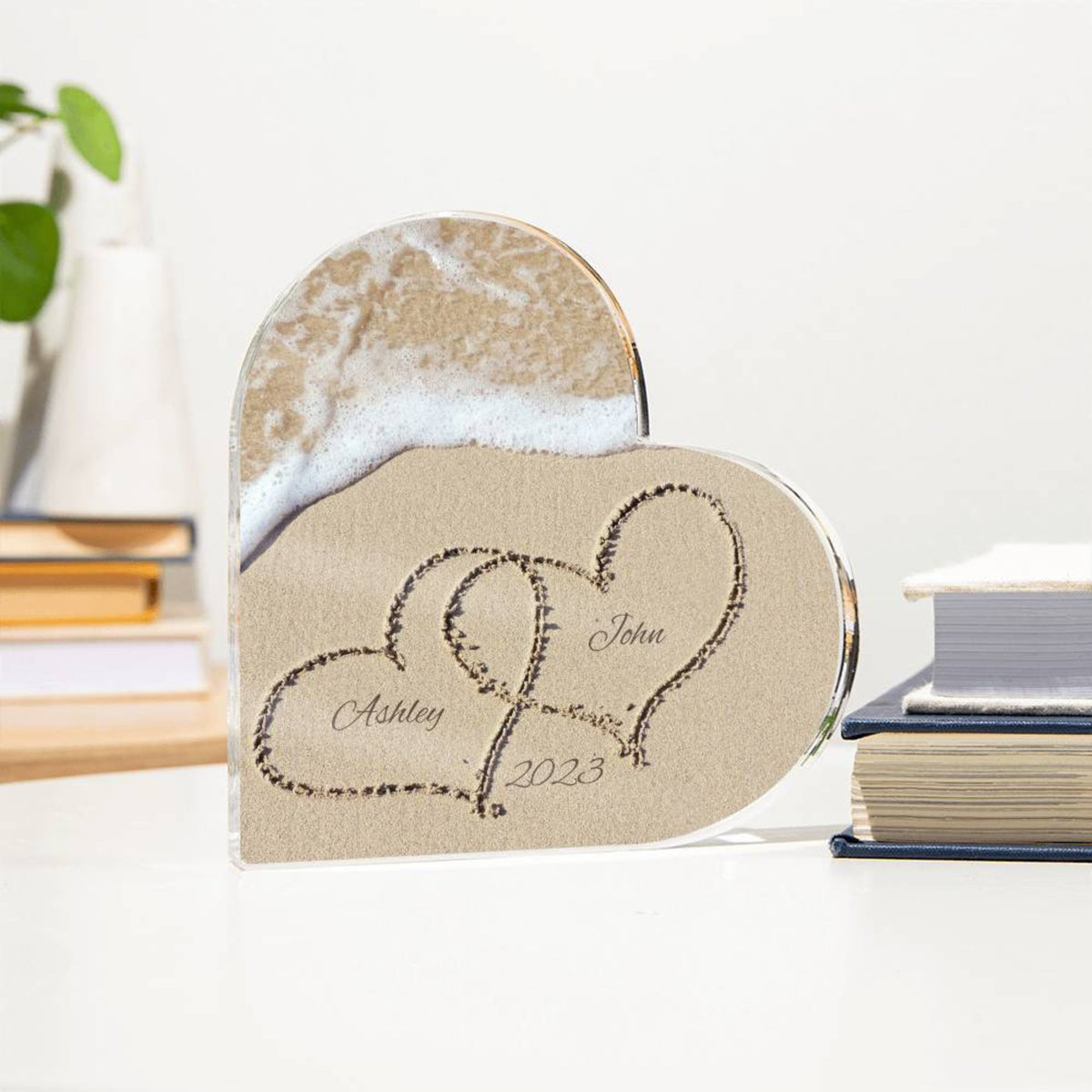 Name in the Sand, Beach Art, Beach Valentine, Beach Wedding Gift, Heart Plaque, Wedding Keepsake, Couple Gift