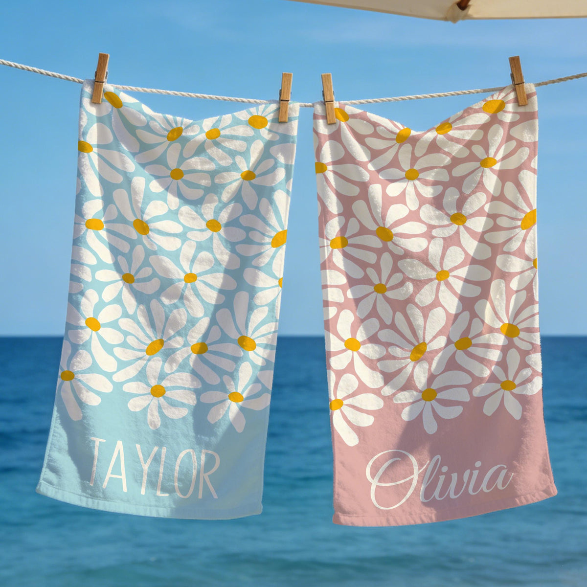 Personalized Daisy Floral Beach Towel, Custom Name Pool Towel for Girls, Bithday Party Gift For Kids, Tropical Vacation Gift, Beach Lover's Gift