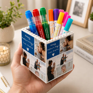 Custom Unique Gift for Dad, Photo Collage Building Block Pen Holder, Dad And Me Photo Blocks, Gift For Husband, Bricks Puzzle Fathers Day