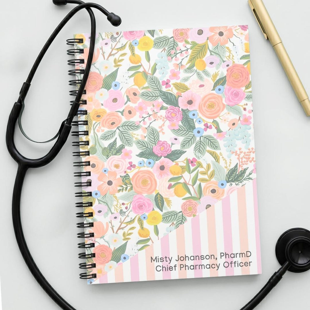 Personalized Spiral Notebook Gift for Her, Custom Floral Journal Stationary, Custom Text with Flowers, Cute Notebook Pink