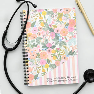 Personalized Spiral Notebook Gift for Her, Custom Floral Journal Stationary, Custom Text with Flowers, Cute Notebook Pink