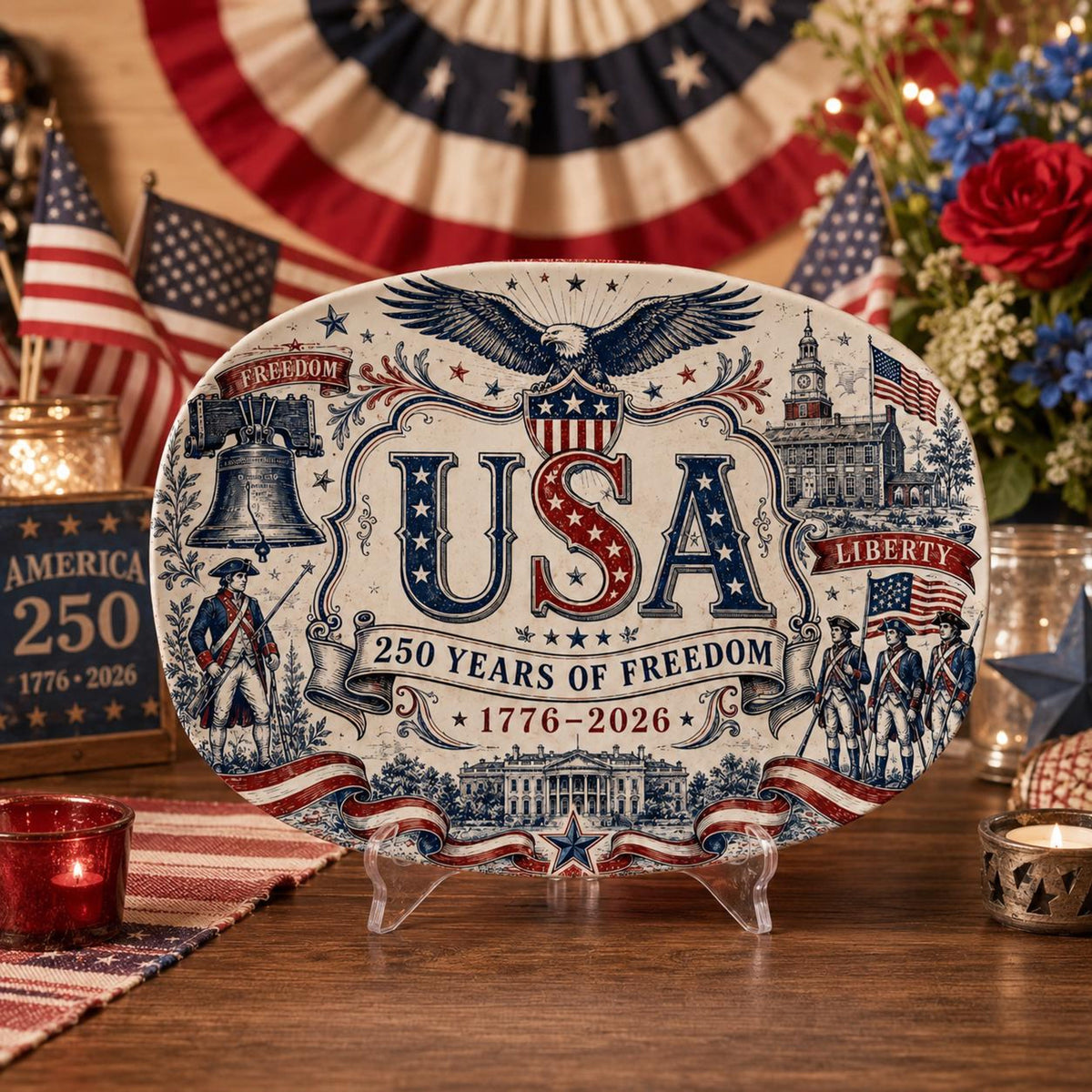 America 250th Anniversary Platter, 1776 2026 Patriotic Decorative Plate, Liberty Bell Freedom, 4th of July Decor, Independence Day Keepsake