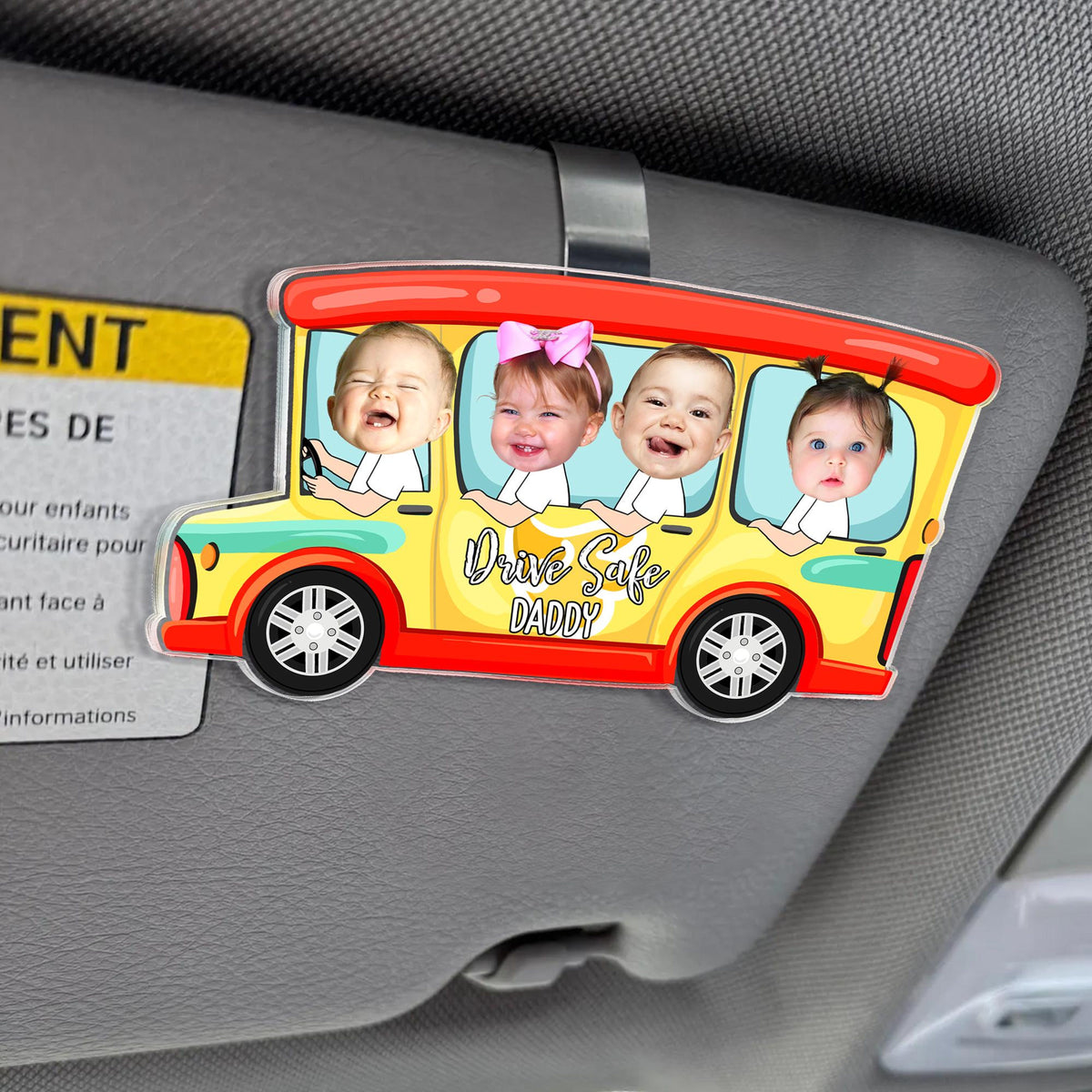 Personalized Kids Photo Visor Clip For Dad, Custom Drive Safe Daddy Sun Visor Clip, Father's Day Gift, Drive Safe Gift For Grandpa