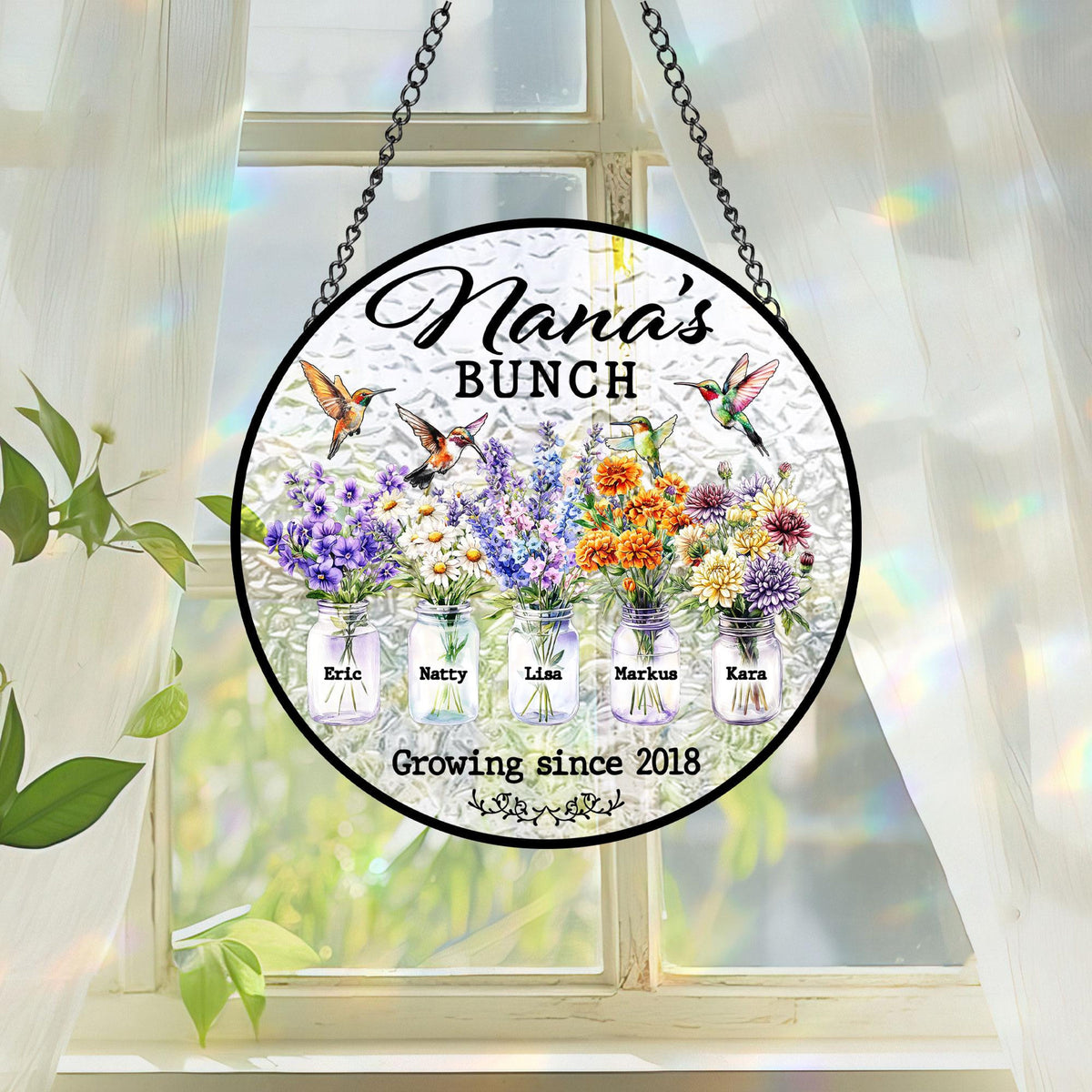 Nana's Bunch - Personalized Suncatcher Stained Glass - Window Hanging Decor Gift For Mom, Grandma, Mother's Day Gift