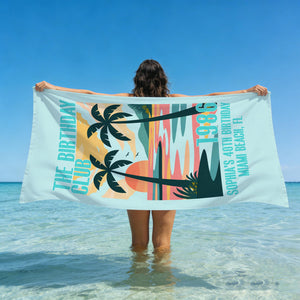 Custom The Birthday Club Beach Towels for Girl, Birthday Trip Pool Towel, Tropical Towel Gift, Beach Lover's Gifts, 30/40/50/60th Birthday Party