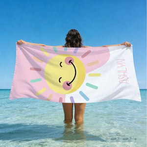 Personalized Brilliant Sun Beach Towel, Custom Name Pool Towel for Girls, Bithday Party Gift For Kids, Tropical Vacation Gift, Beach Lover's Gift