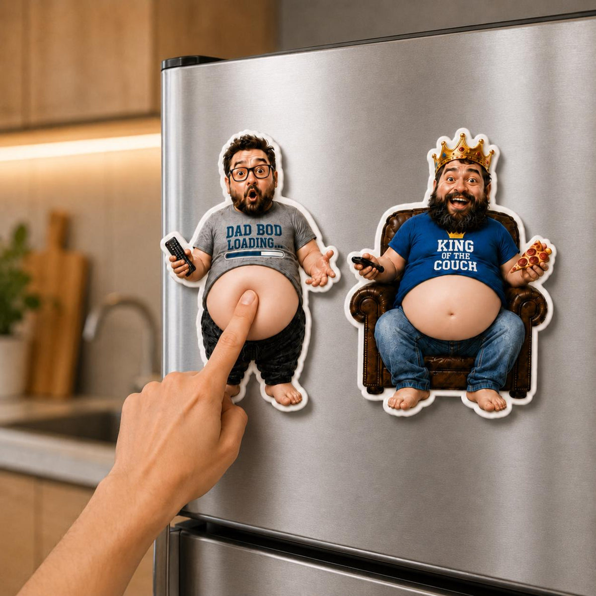Funny Daddy Face Squishy Belly Fridge Magnet, Personalized Father's Day Gift For Husband, Custom Dad Photo Magnet, Gift From Son Daughter