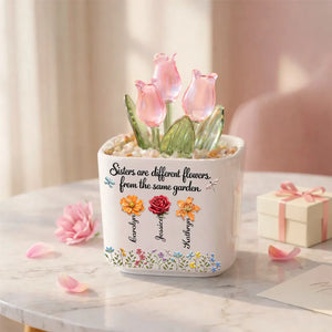 Sisters Are Different Flowers From The Same Garden - Personalized Mini Glass Flower Pot - Gift For Sisters, Besties, Friends