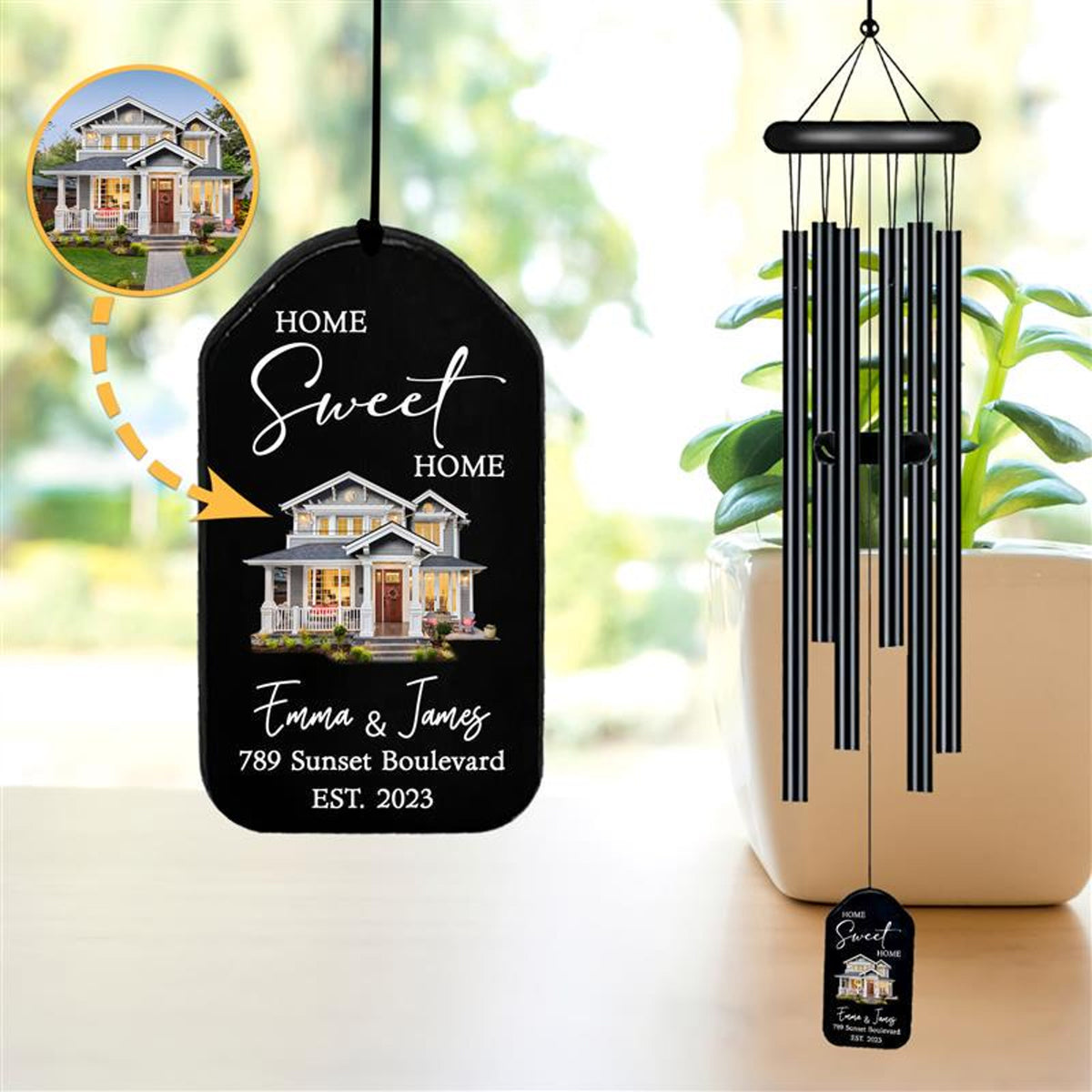 Personalized Home Sweet Home Wind Chime, Housewarming Wind Chime, Housewarming Gifts, New Home Gifts, Custom House Photo, Unique Gift