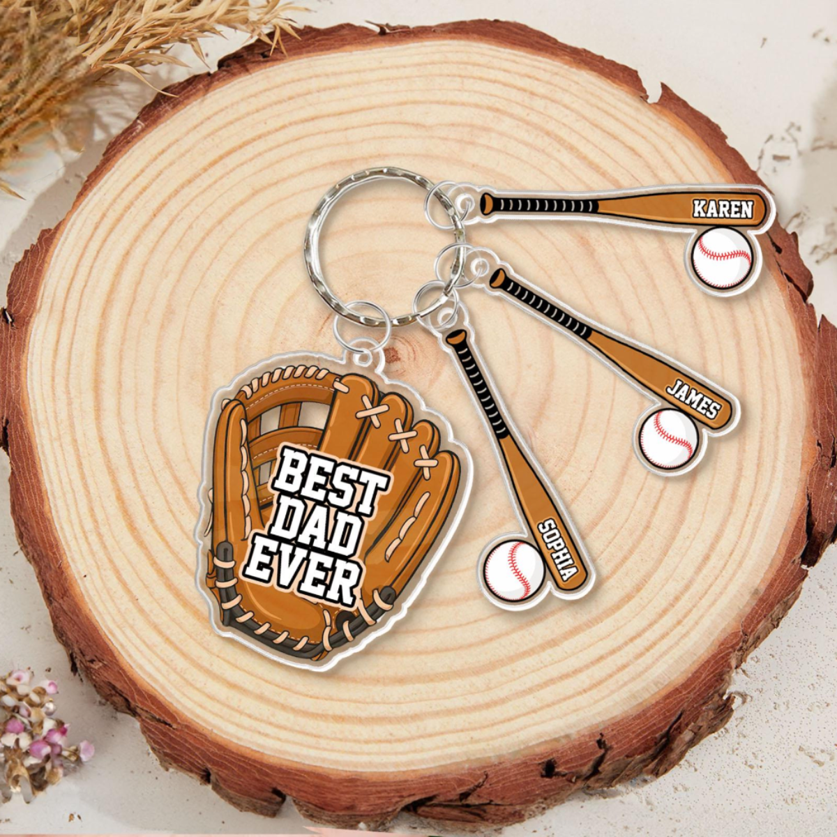 Custom Baseball Keychain For Dad, Custom Dad Keychain With Kid Names Charm, Father's Day Gifts, Baseball Lover, Gift For Baseball Dad