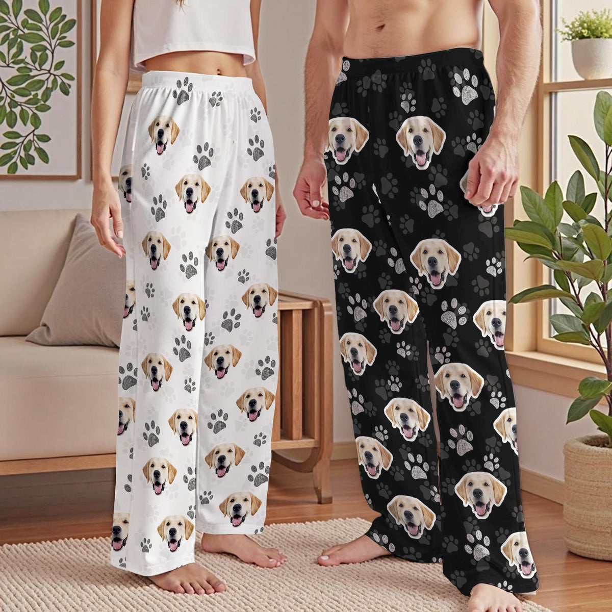 Custom Pet Face Pajama Pants, Personalized Dog Cat Photo Gift for Mom Dad