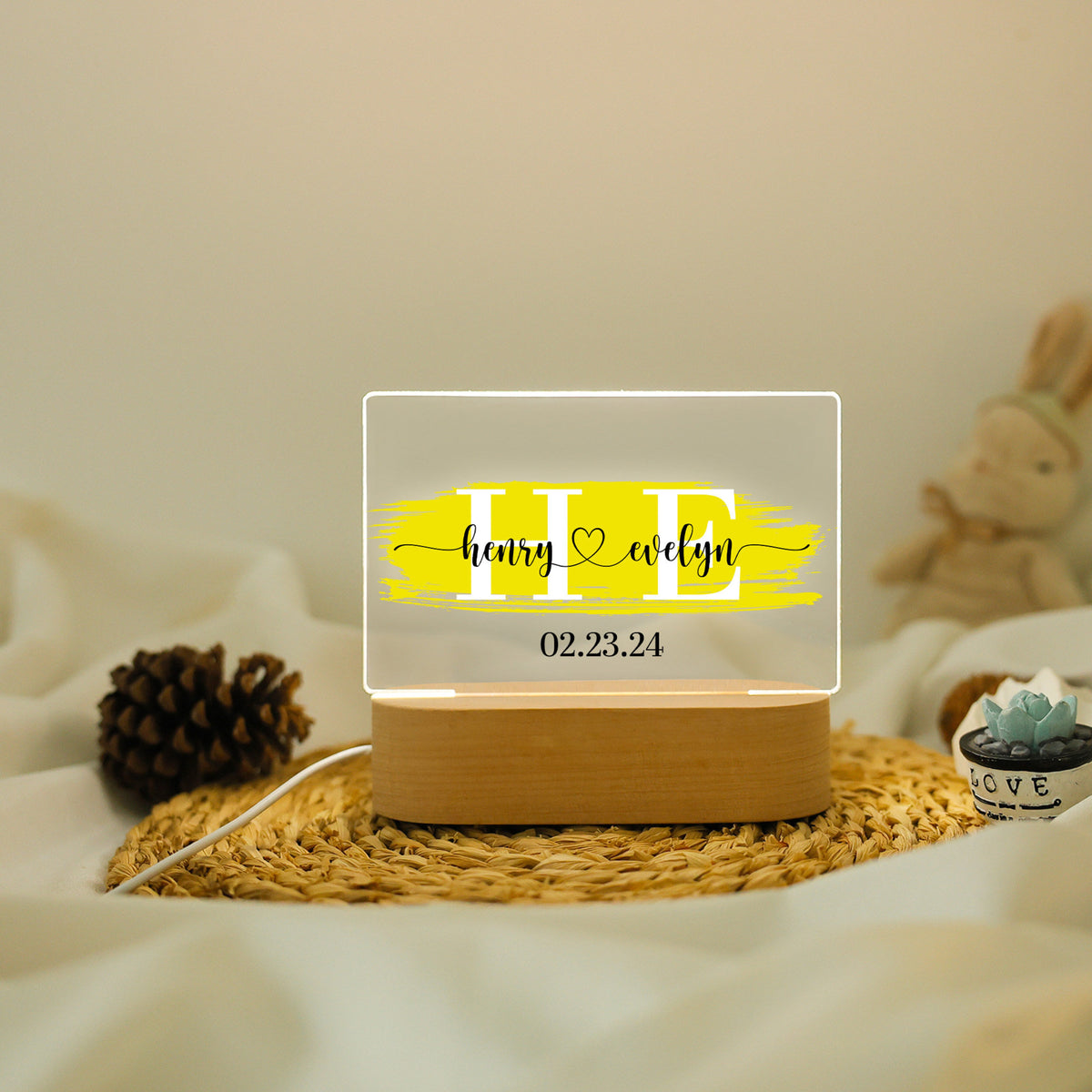 Custom Name Night Light, Personalized Couples Initials Desk Name Plate Night Light, Valentines Gift, Unique Gifts for Couples