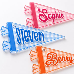 Personalized Kids Name Tag, Backpack Name Keychain, Custom Pennant School Bag Tag, Lunch Box Tag for Kids, Back to School Gift