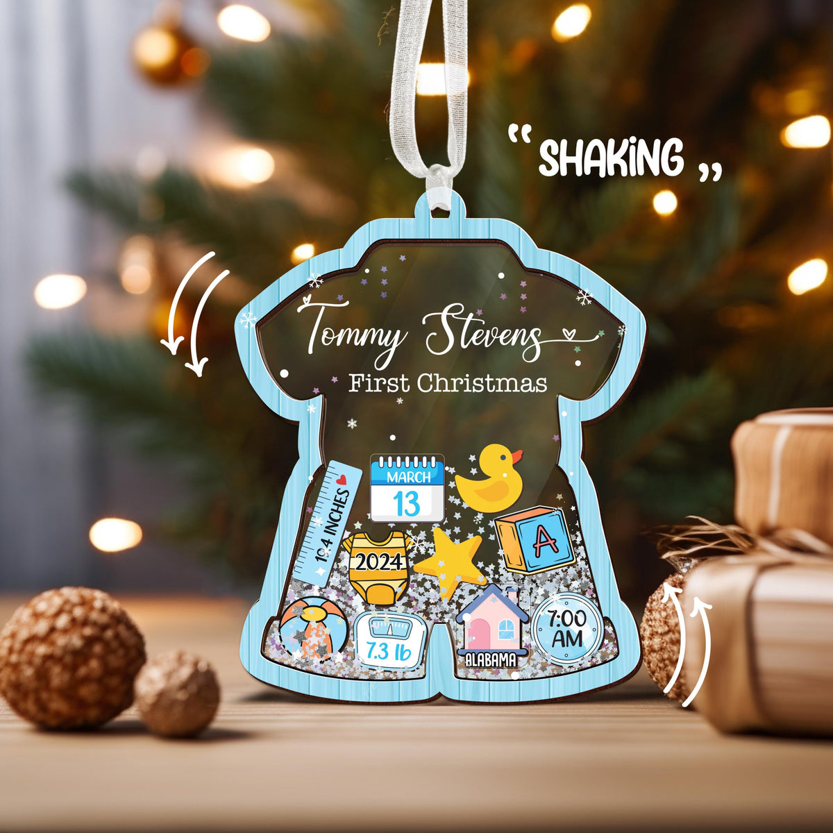 Baby 4D Shaker Ornament Personalized, Baby's First Christmas Ornament, Newborn Gift for Boy Girl, Baby Keepsake, Baby Announcement 1st Christmas