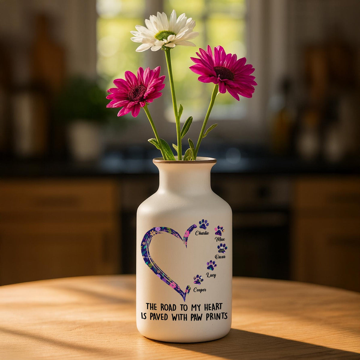 Personalized Pet Flower Pot, Custom Paw Print Vase, Dog Lover Gift, The Road to My Heart Is Paved With Paw Prints