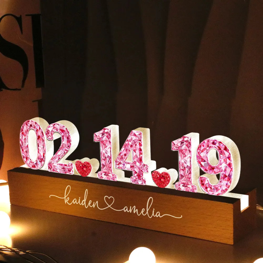 Couple Anniversary Date 3D Crystal Effect - Personalized Acrylic Block LED Night Light - Heartfelt 2026 Gift for Her, Gift for Him