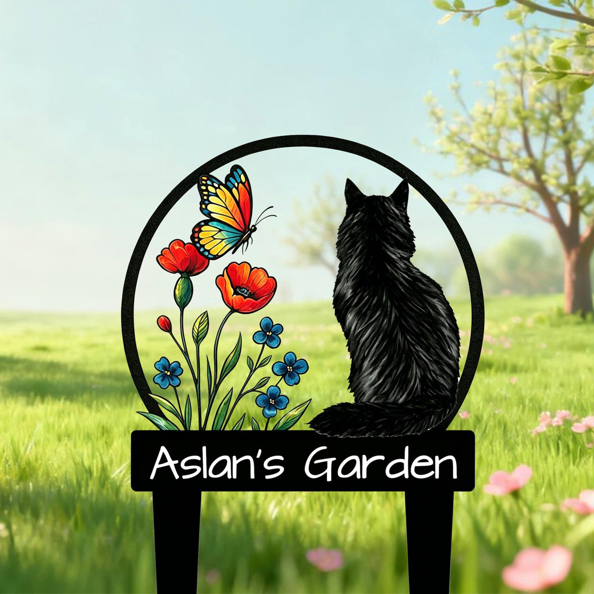 Personalized Cat Garden Sign, Custom Cat Memorial Sign, Metal Garden Decor, Flower Yard Art, Outdoor Decor, Cat Lover Gift, Garden Name Sign