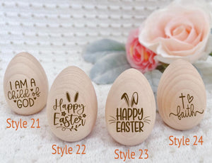 Personalized Engraved Wooden Egg for Easter Egg Basket, Easter egg table setting, Easter tray Easter Christian decor, He is risen