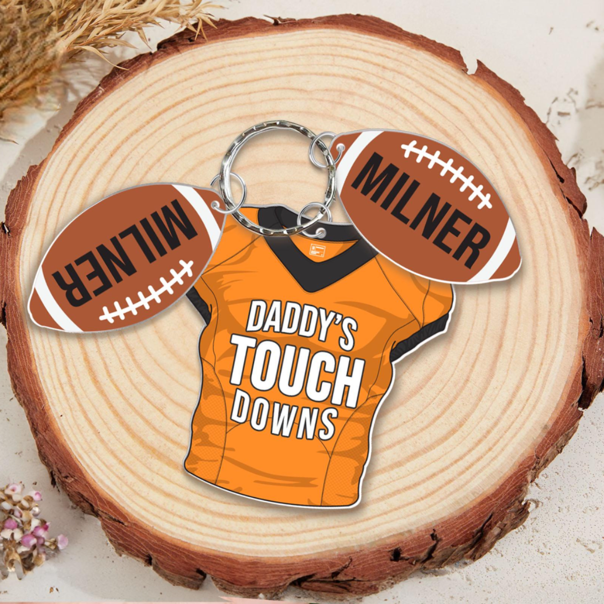 Daddy's Touchdowns Keychain, Personalized Father's Day Gift, Custom Football Dad Gift, Dad Gift From Son Daughter, Daddy's Team Keyring