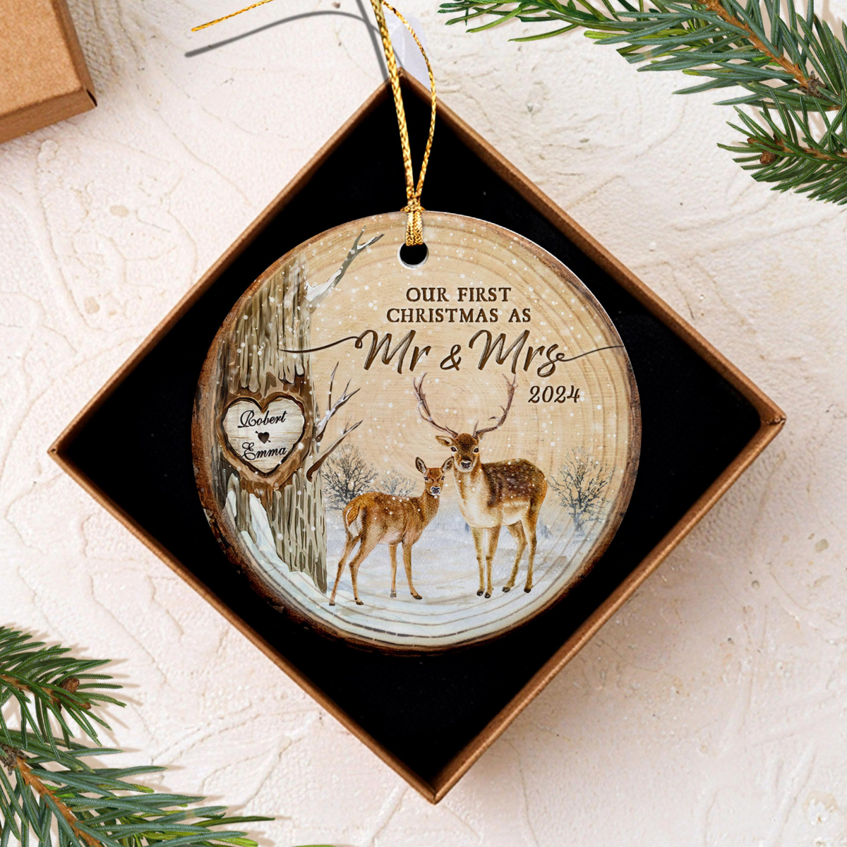 Personalized First Christmas Married Ornament, Our First Christmas As Mr & Mrs Deer Couple, Mr and Mrs Ornament, Wedding Ornament, Newlywed Gift