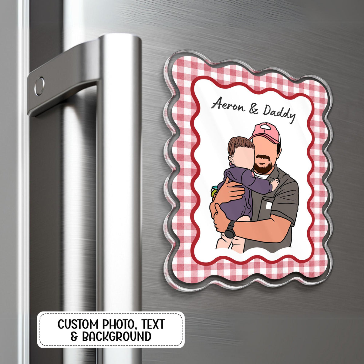 Personalized Portrait From Photo Dad And Kids Magnet: Custom Photo Frame Magnet, Fathers Day Gift For Dad, Gift For Husband, New Dad Gift