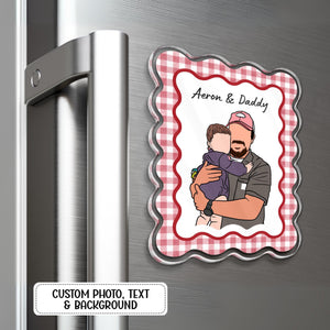 Personalized Portrait From Photo Dad And Kids Magnet: Custom Photo Frame Magnet, Fathers Day Gift For Dad, Gift For Husband, New Dad Gift
