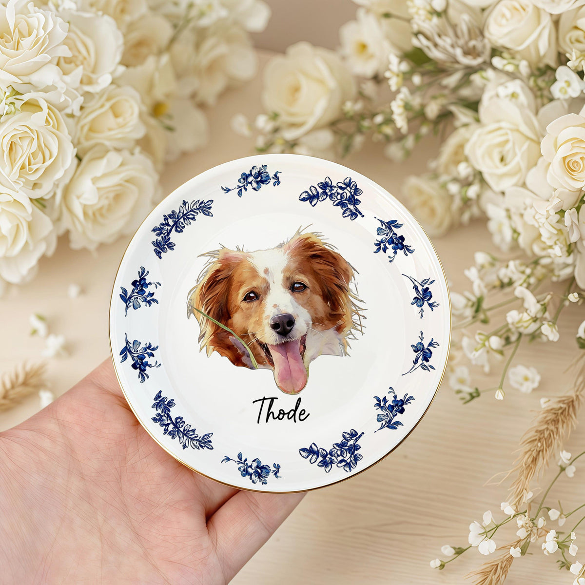 Personalized Dog Portrait Ring Dish, Pet Memorial Gift, Floral Ceramic Jewelry Dish 8a2bf2b8-947e-492d-9632-36897b96432f-4.jpg