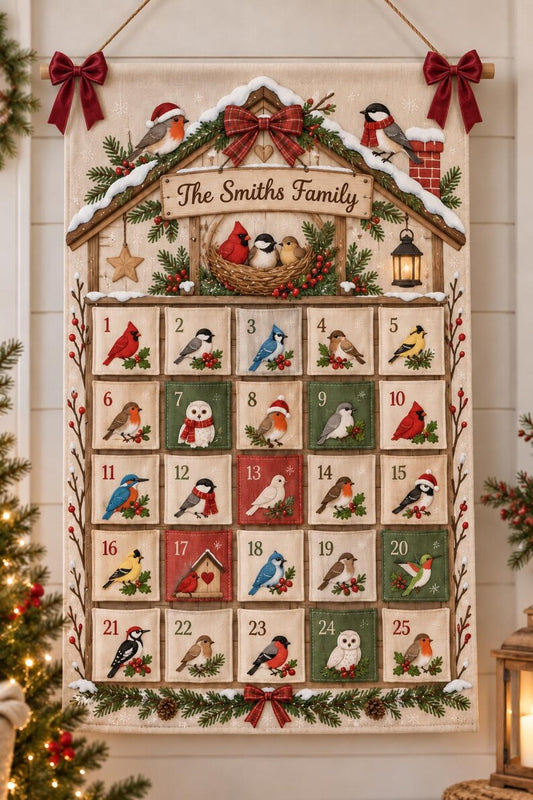 Personalized Bird Christmas Fabric Advent Calendar, 25 Day Pocket Countdown, Custom Family Name Quilted Wall Hanging, Bird Lover Xmas Decor 8a2f4a1a-0672-4f25-b2cf-d90248007c3d-il_794xN.8554973136_9r97.jpg