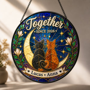 Together Since Cats Stained-Glass Suncatcher — Personalized Names & Year - Personalized Suncatcher Stained Glass 8a59f612-f908-46ff-a90e-2c8220b47103.jpg
