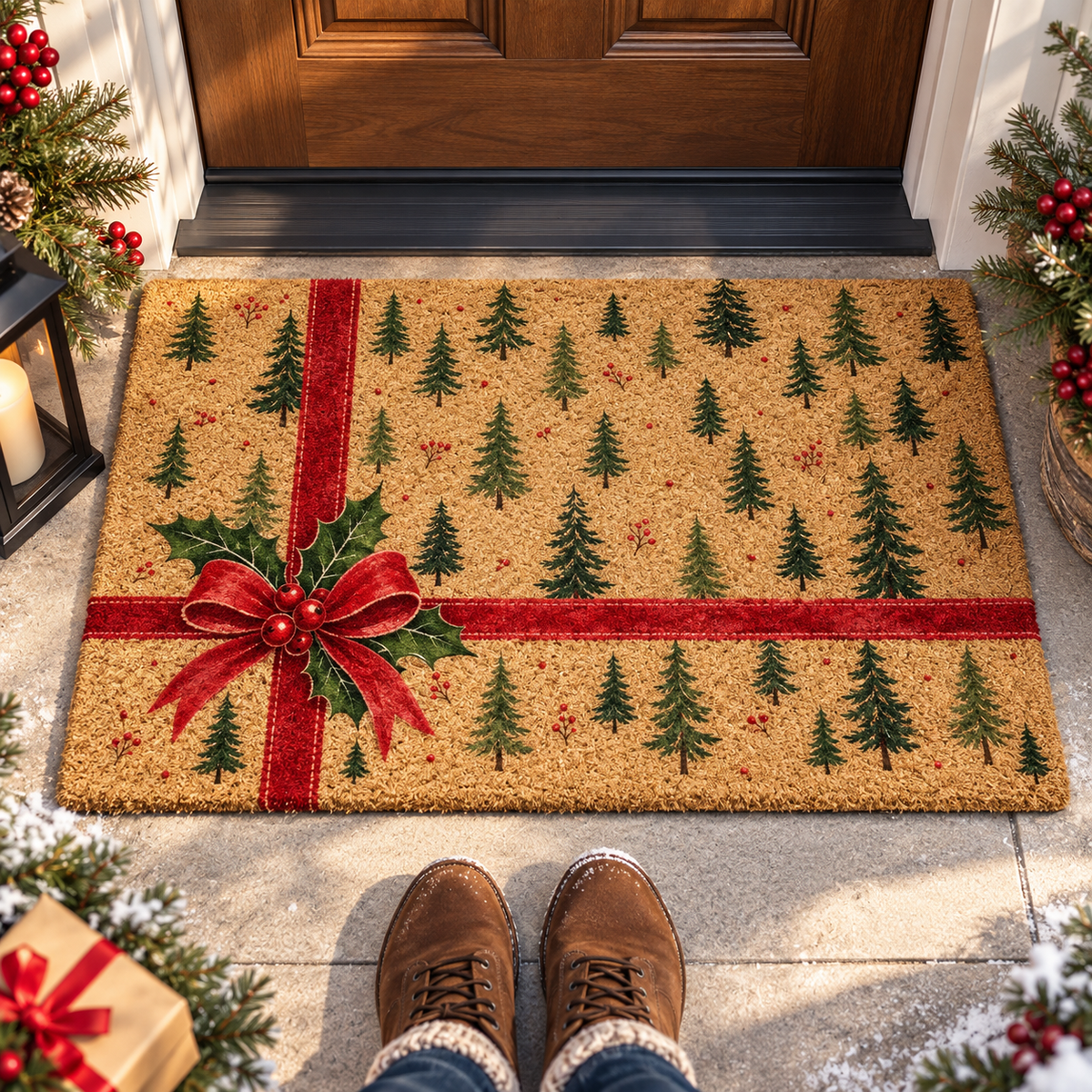 Christmas Doormat, Pine Tree Welcome Mat with Red Bow, Holiday Front Porch Rug, Coir Xmas Door Mat Gift 8a72ba3e-6e51-4fd5-9622-66c54654e715-6a4f5a91-5dec-413d-a8bd-c5bd8482cca1.png