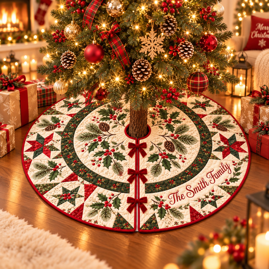 Personalized Family Quilted Christmas Tree Skirt, Vintage Red Green Holiday Decor, Holly Xmas 8a92b361-5a0e-4e80-aae9-353a3261ed11-dfdf-2-.png