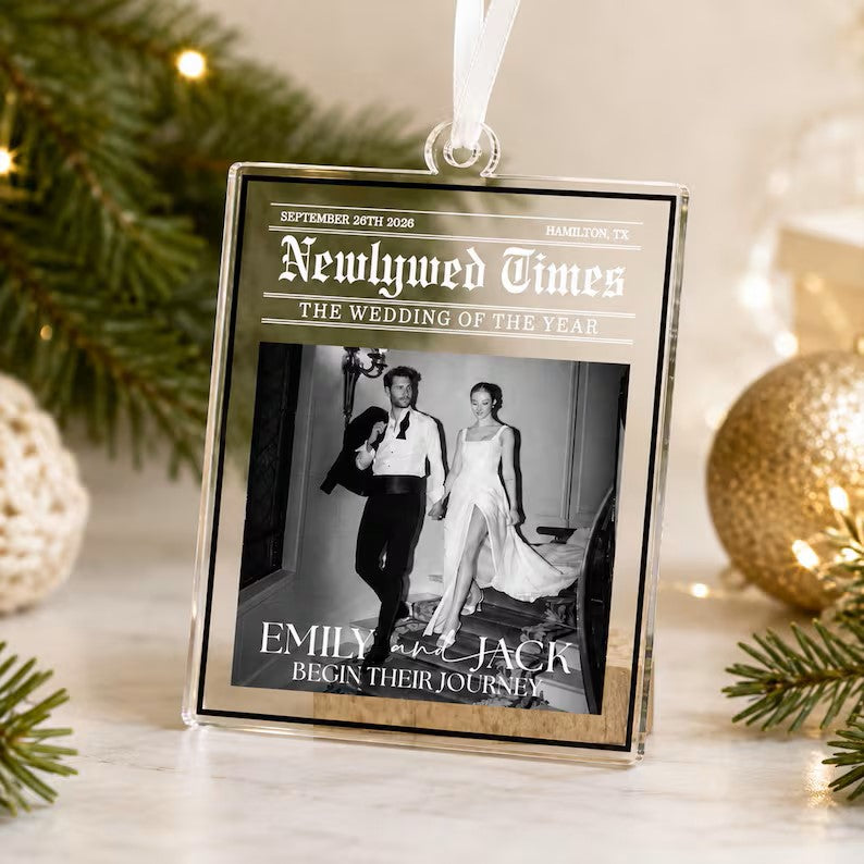 Personalized Wedding Photo Newspaper Ornament: Newlywed Times Ornament, Just Married Ornament, 2026 First Anniversary Gift for Couple 8ada045a-1edb-42f4-a3e4-6dda4cb2d233-gfhgfhgh.jpg