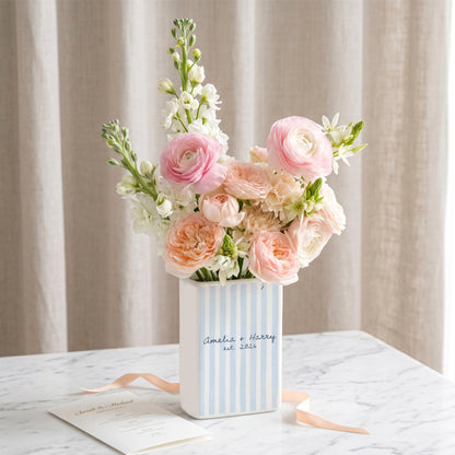 Personalized Engagement Ceramic Book Vase, Custom Striped Couple Name Book Vase, Striped Engaged Gift, Gift For Bride, Wedding Couple Gift 8aeb1186-8509-4a78-aed5-6e8a3bcd02a8-6.jpg