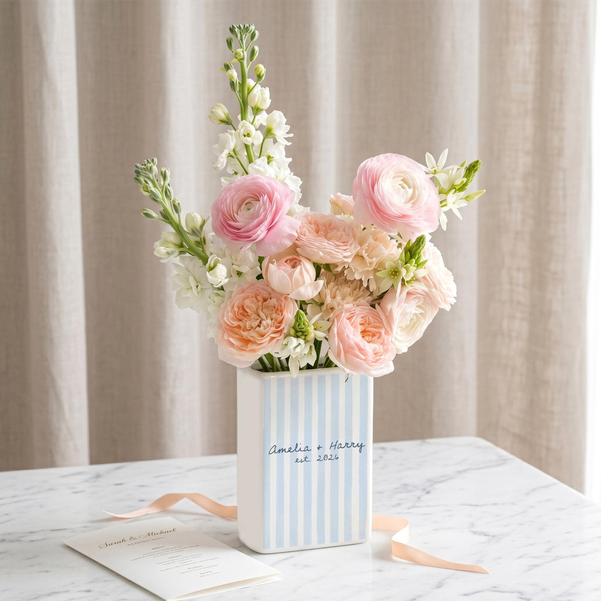Personalized Engagement Ceramic Book Vase, Custom Striped Couple Name Book Vase, Striped Engaged Gift, Gift For Bride, Wedding Couple Gift 8aeb1186-8509-4a78-aed5-6e8a3bcd02a8-6.jpg