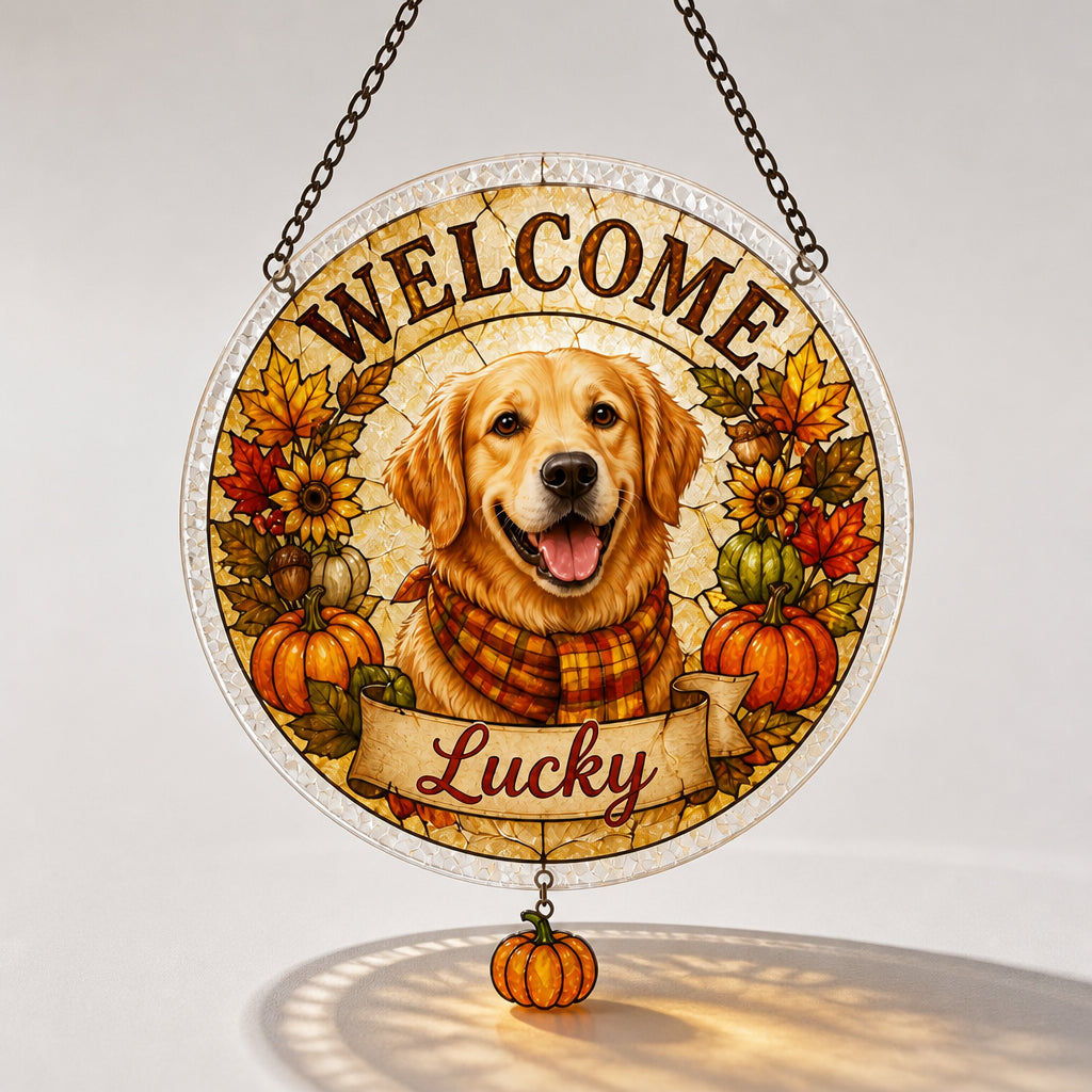 Autumn Welcome Pet Portrait Garden Flag - Personalized 1 Layered Suncatcher with Charm 8b01e7f2-902a-4d5b-919e-a6d9a16012e2.jpg