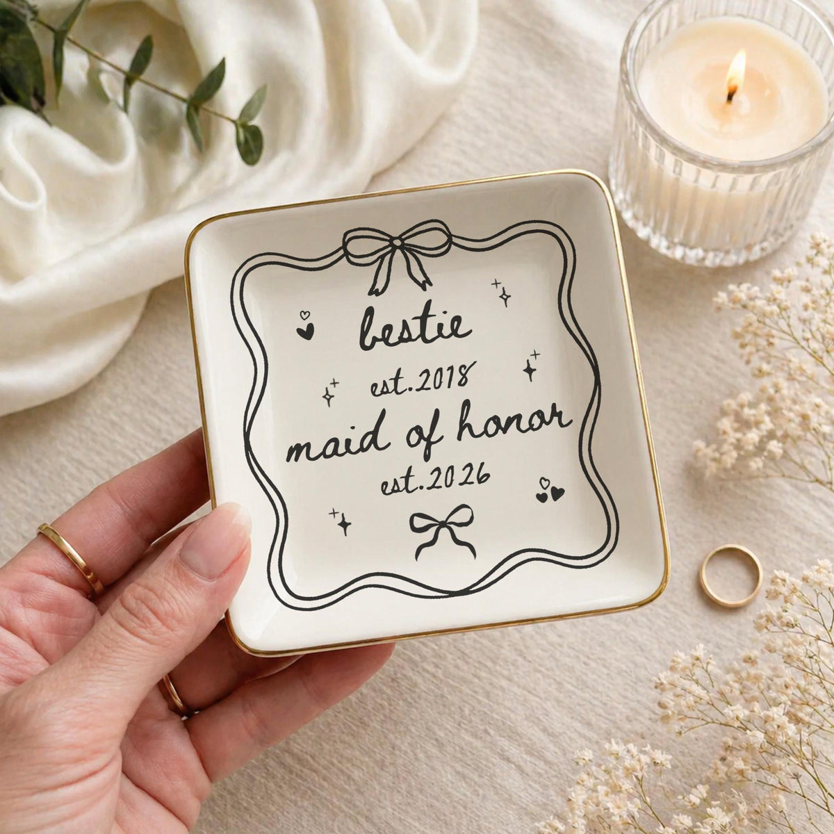 Custom Bridesmaid Jewelry Tray, Personalized Ceramic Ring Dish, Bride Bridal Shower, Friend Bestie Sister Trinket Ring Tray, Maid of Honor 8b39dee7-b0da-42b1-9834-1f9f392e81a9-2.jpg