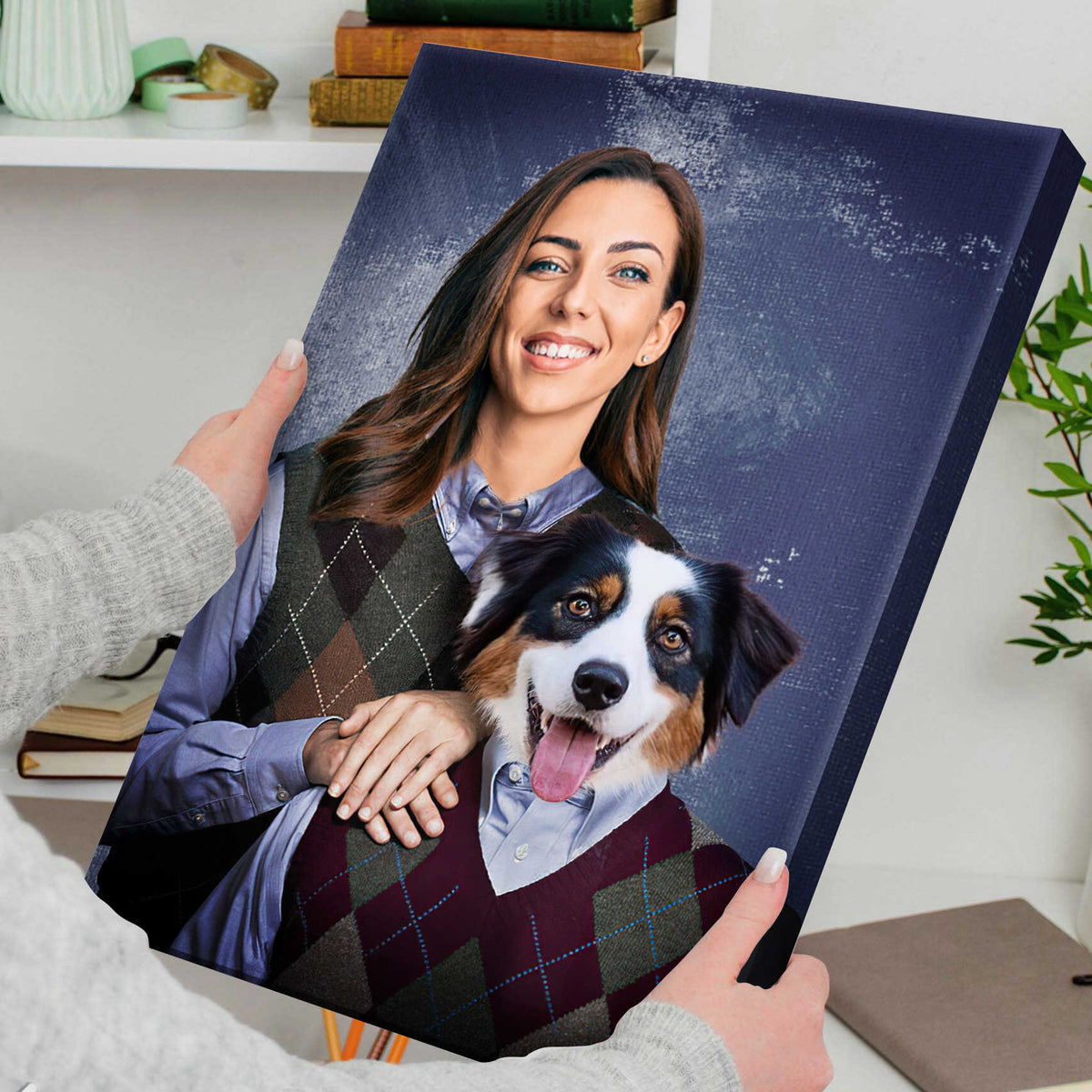The Step Brothers, Funny Pet And Owner Portraits Canvas, Personalized Gifts For Dog Owners