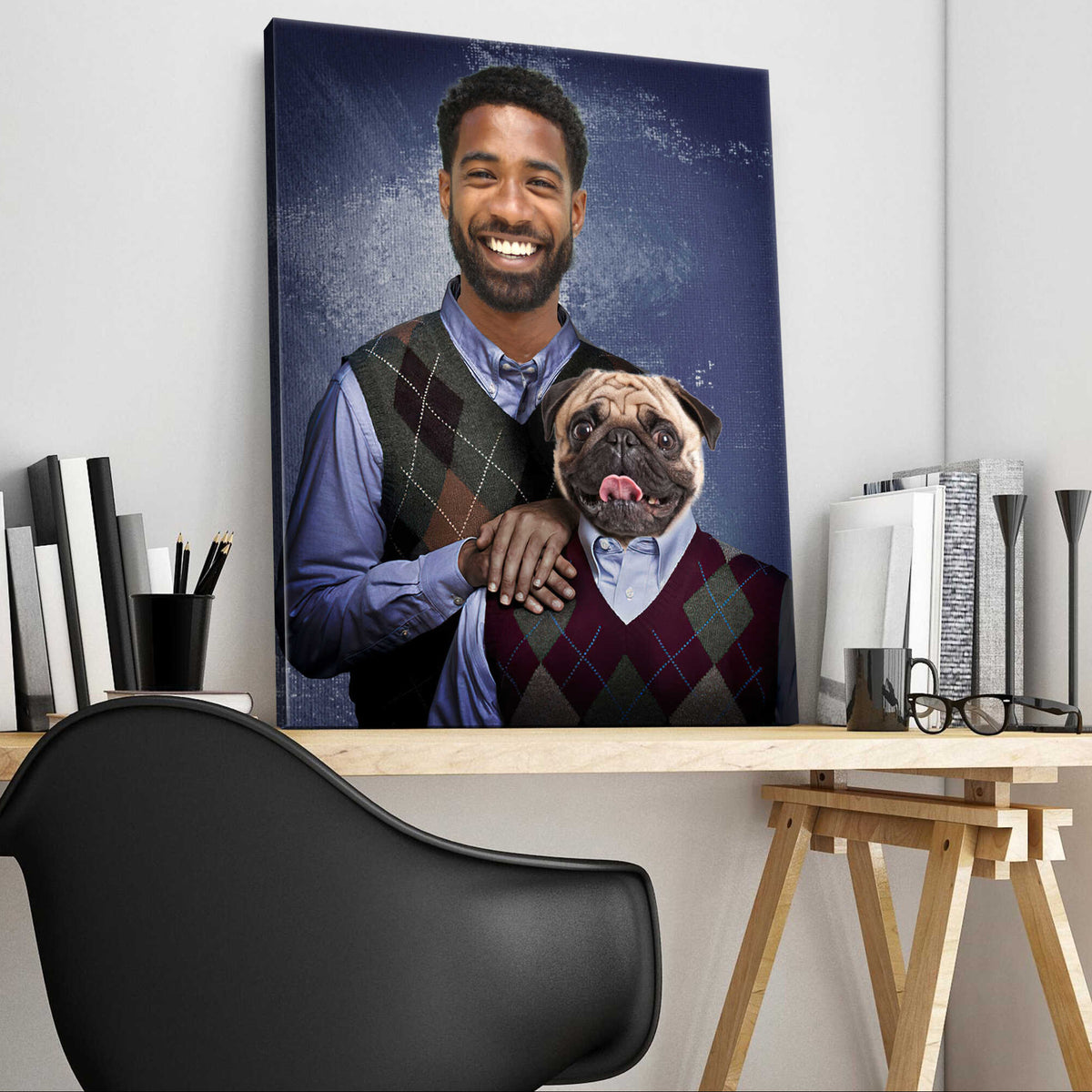The Step Brothers, Funny Pet And Owner Portraits Canvas, Personalized Gifts For Dog Owners