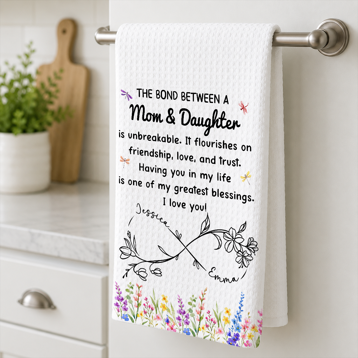 Mom and Daughter Unbreakable Bond - Personalized Name Waffle Weave Kitchen Towel, Housewarming Gift 8b71ced3-8576-4335-a948-261e9e2cca47-4-29-.png