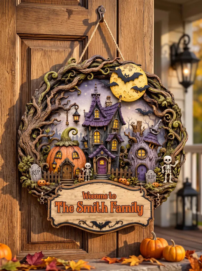 Personalized Halloween Haunted House Door Sign, Custom Family Name Halloween Sign, Spooky Decor, Pumpkin Ghost Welcome Sign, Halloween Gift 8b8220e7-24a5-422e-97a3-911c20e0d53b-sdgf-1-.webp