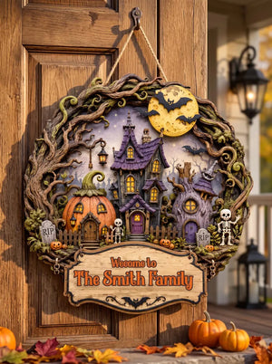 Personalized Halloween Haunted House Door Sign, Custom Family Name Halloween Sign, Spooky Decor, Pumpkin Ghost Welcome Sign, Halloween Gift 8b8220e7-24a5-422e-97a3-911c20e0d53b-sdgf-1-.webp