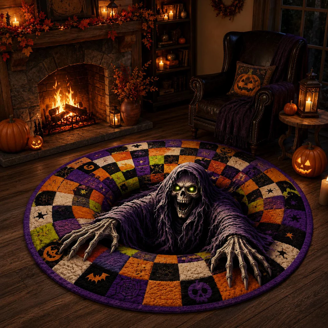 Halloween 3D Illusion Round Rug, Skeleton Vortex Foldable Floor Mat, Spooky Horror Area Rug, Gothic Living Room Decor Gift 8bca75a9-81ed-4ab4-8666-a292db4f5799-3.png