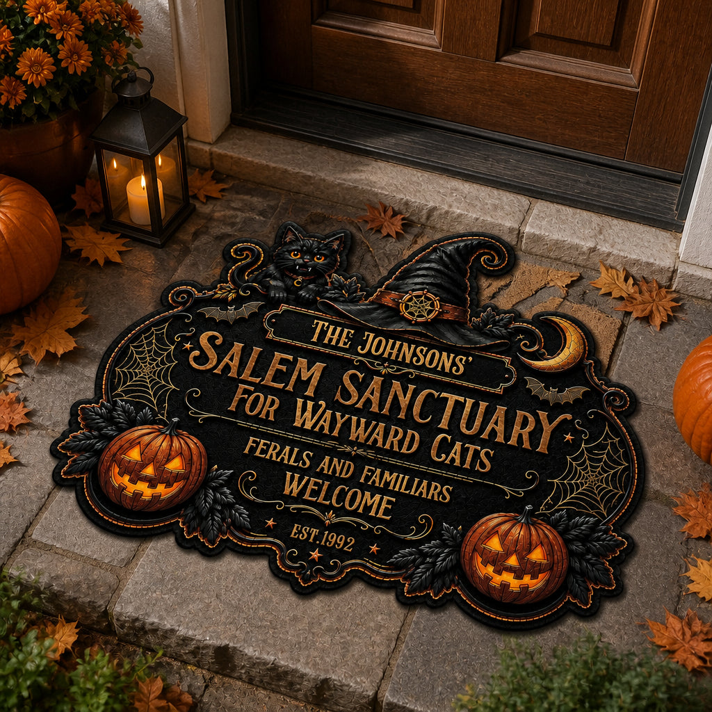 Personalized Salem Sanctuary Halloween Cat Doormat - Personalized Custom Shape Doormat (ZB) 8be2466a-bc58-4e54-9396-76cff6ed1e9b.jpg