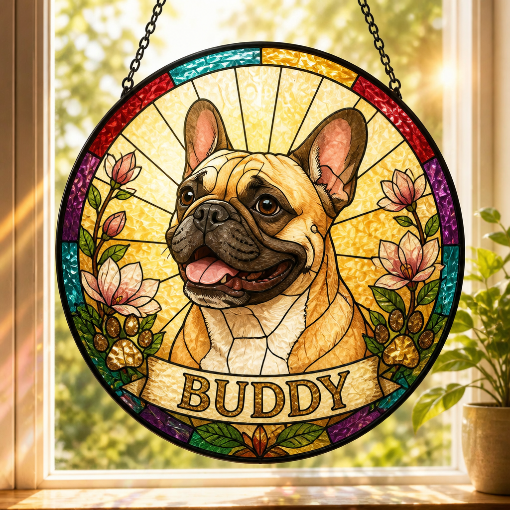 Personalized Stained-Glass Dog Suncatcher – Pet Name Banner - Personalized Suncatcher Stained Glass 8bf4185a-923b-4d38-a6d0-834cc441958d.png
