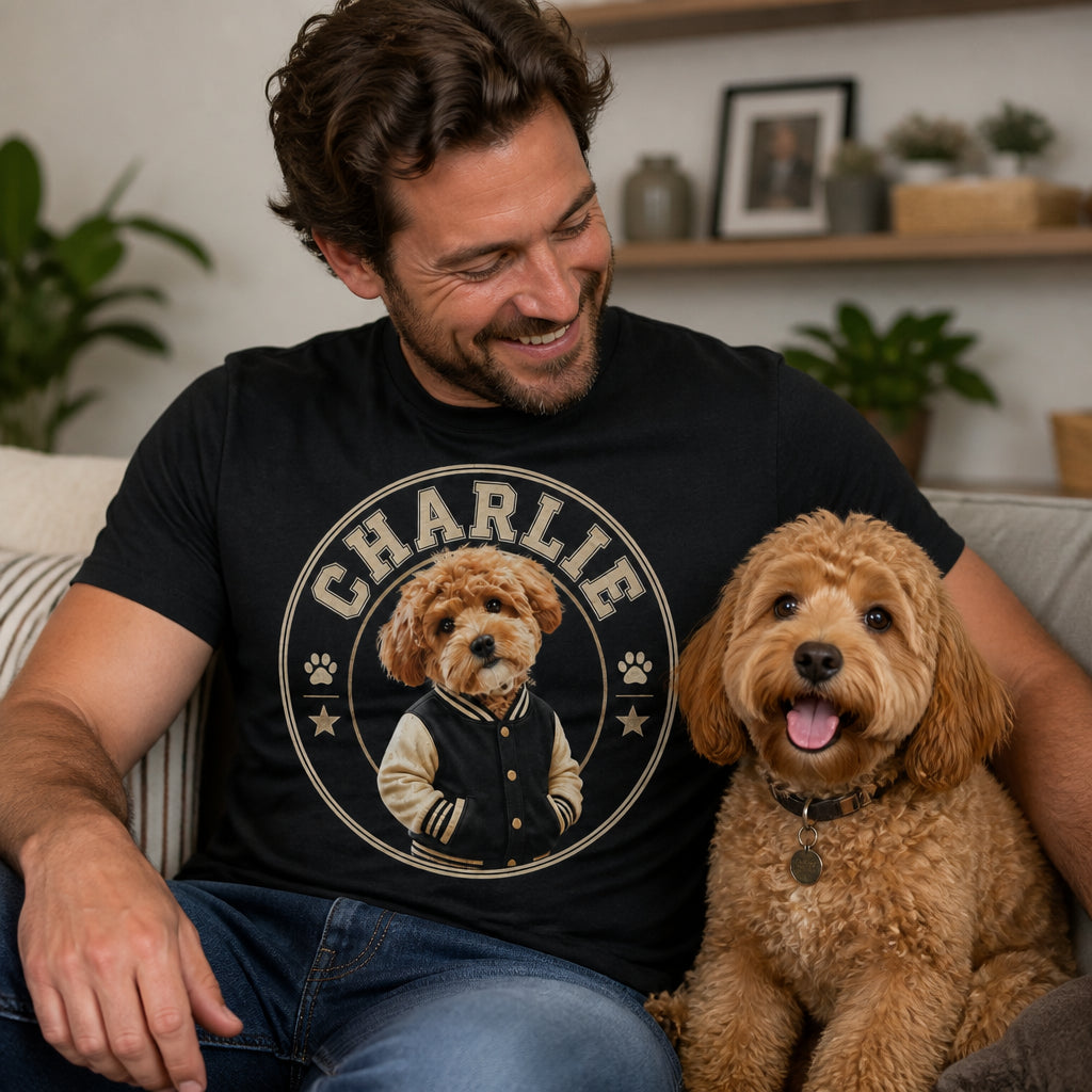 Custom Pet Portrait Varsity Badge Name Tee - Personalized T-shirt 8bfe2fb2-e972-4e55-a993-08c313d932e0.jpg