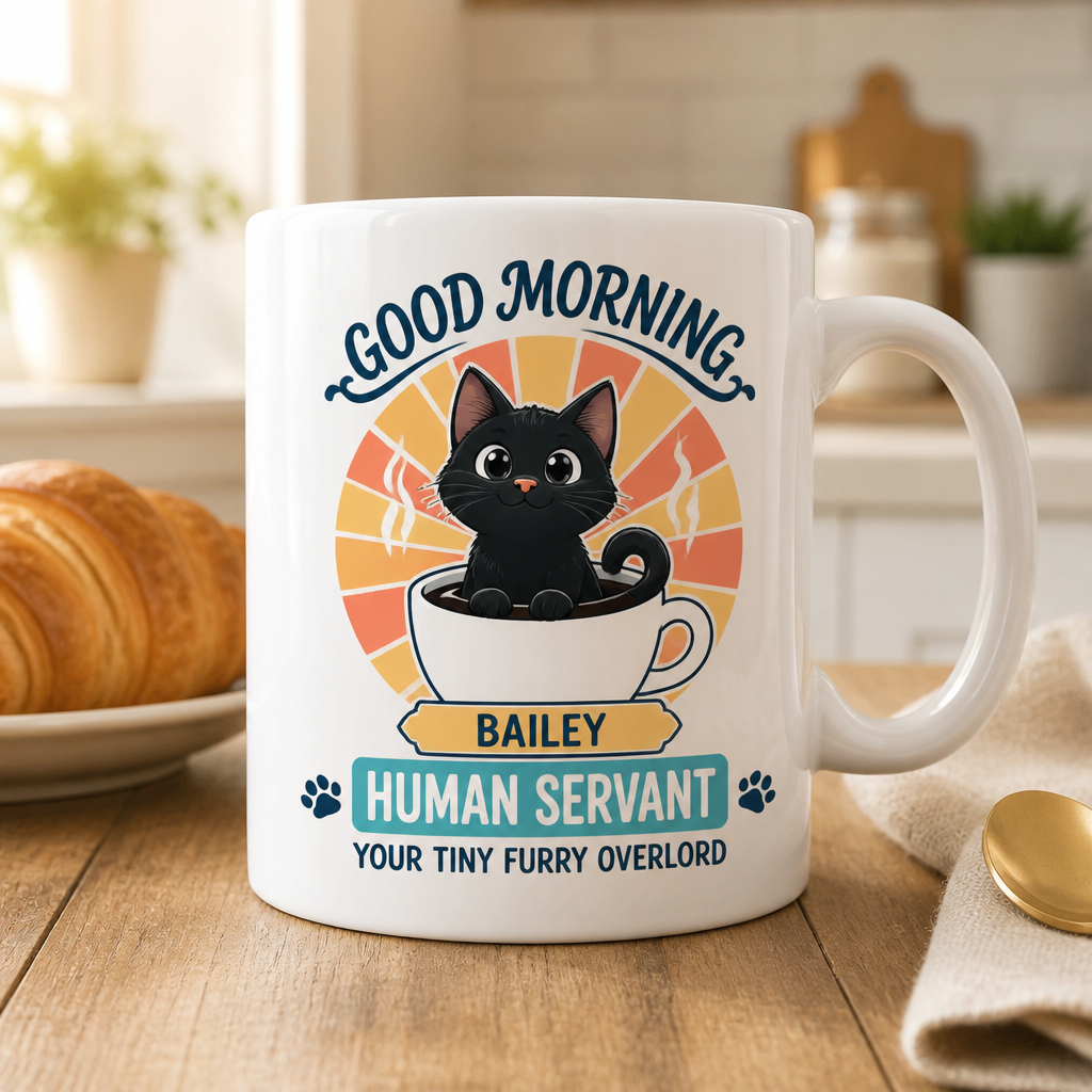 Good Morning Human Servant Cat Mug – Personalized Pet Name - Personalized Mug 8c0a8603-8529-4ac3-b6de-7c116d15bc71.png