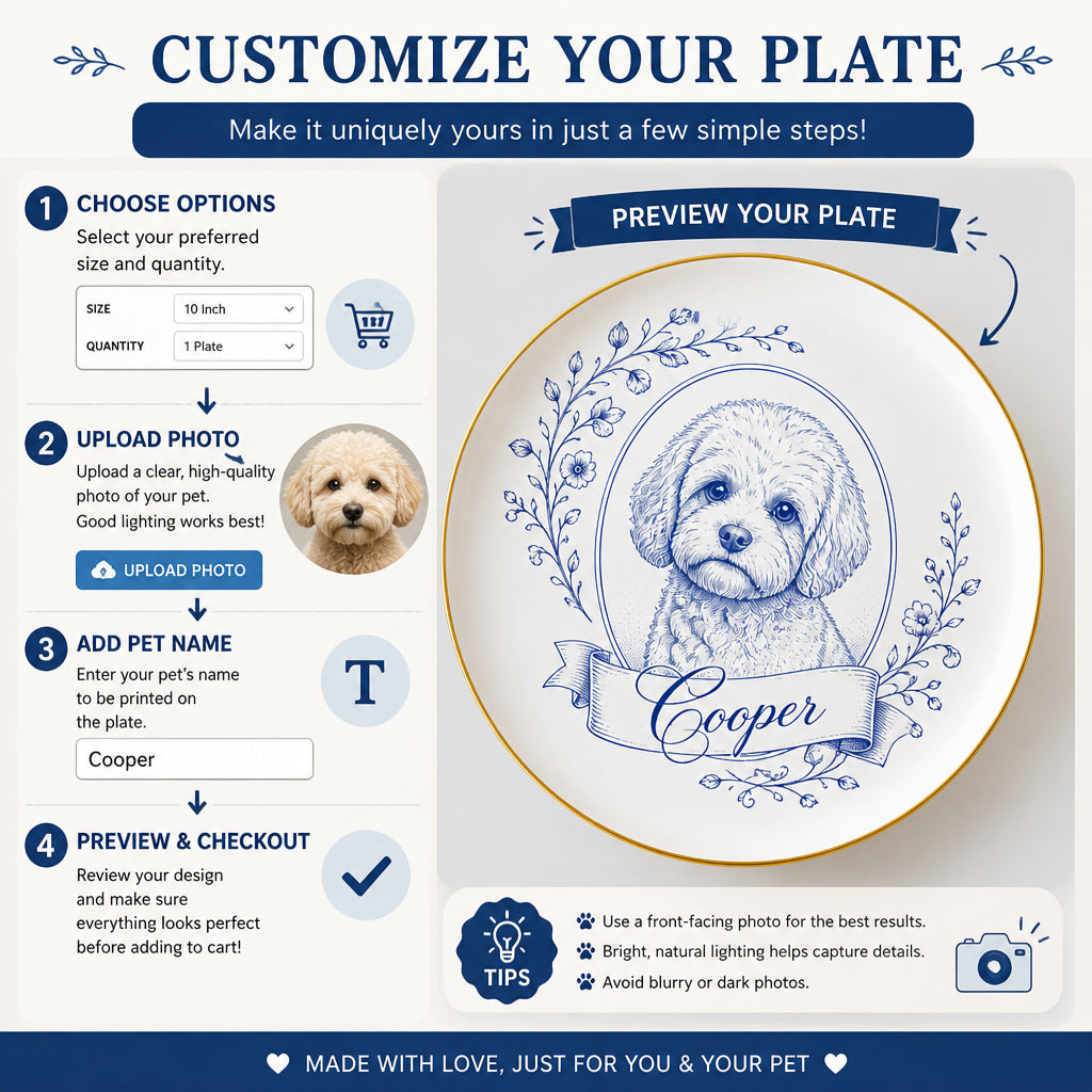 Custom Pet Portrait Floral Name Ceramic Plate - Personalized Personalized Ceramic Plate 8c0fa9b1-cf58-4bb2-967f-8a92840b0fd1.jpg