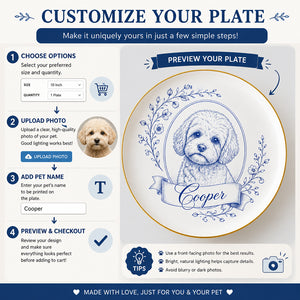 Custom Pet Portrait Floral Name Ceramic Plate - Personalized Personalized Ceramic Plate 8c0fa9b1-cf58-4bb2-967f-8a92840b0fd1.jpg