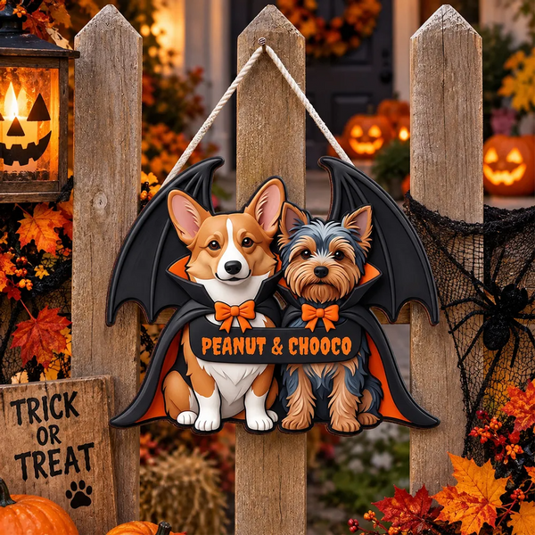 Custom Dog Cat Vampire - Personalized Door Hanger Sign - Spooky