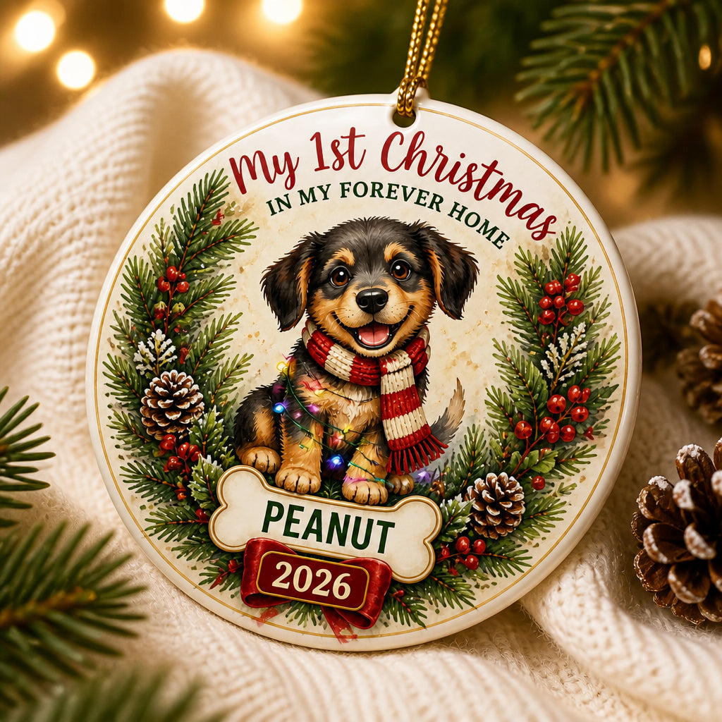 My 1st Christmas In My Forever Home - Personalized Pet Ornament (Name + Year) - Personalized Ornament 8c2b1b60-ca10-434a-bf3f-a912fb2f2da1.jpg